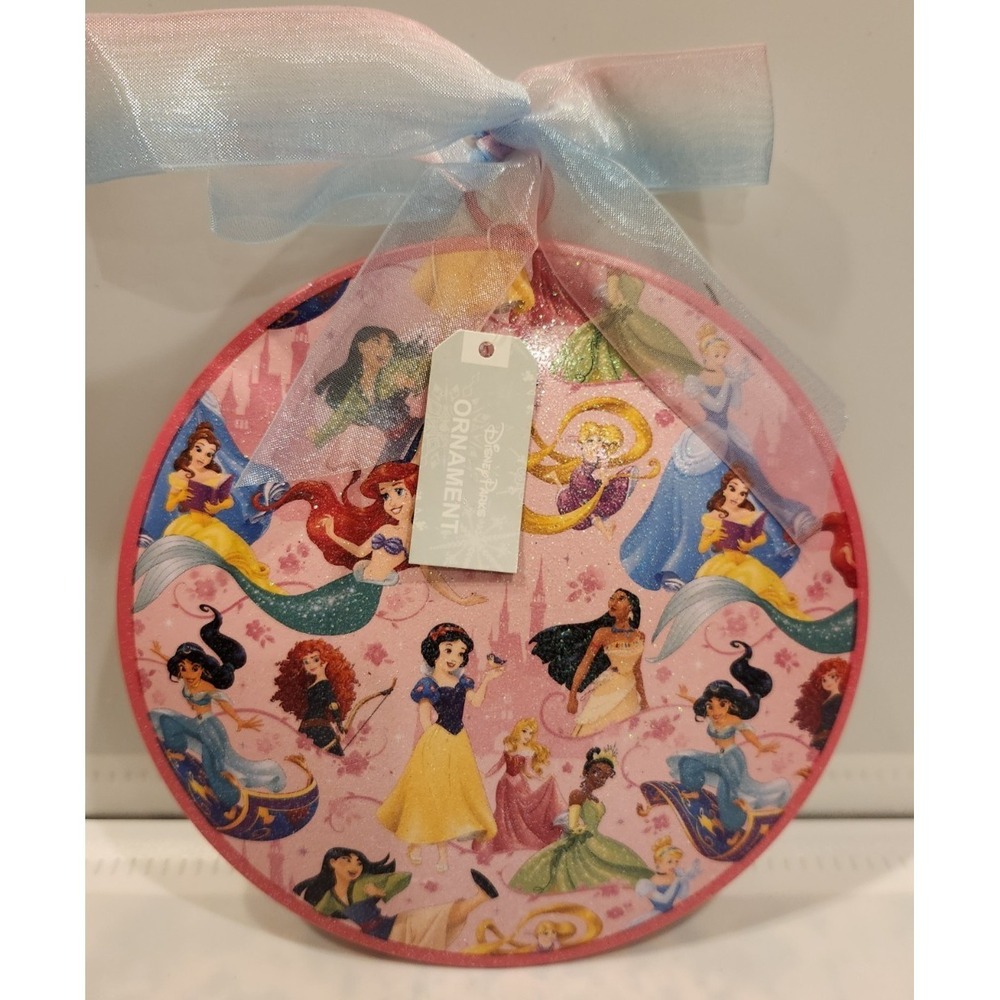 Disney Parks Princess Christmas Ornament 6" Round Pink Round Glitter Holiday NEW